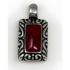 VTG Sterling Silver MEXICO‎ JRI Red Howlite Cabochon Ornate Necklace Pendant